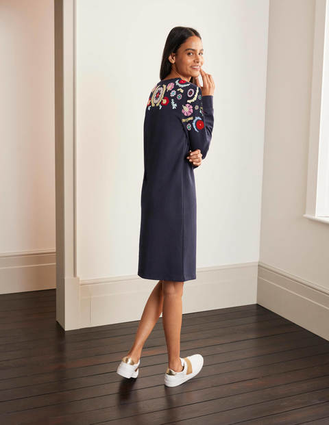 Sweatshirt Dress - Navy, Multi Embroidery Sweatshirt Dress - Navy, Multi Embroidery