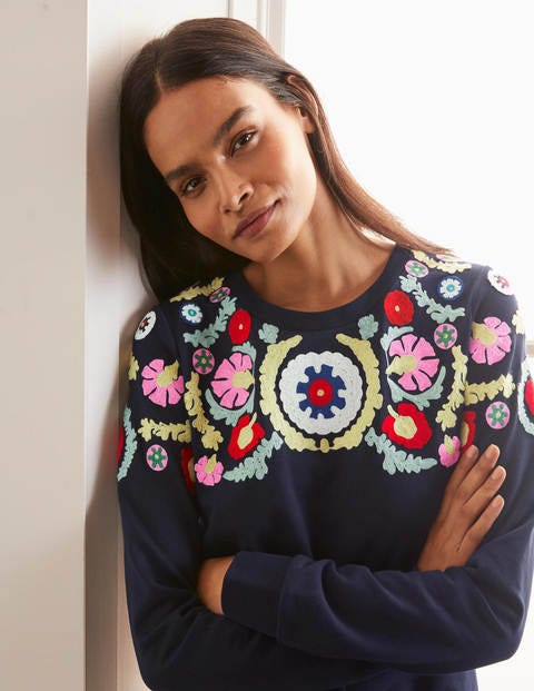 Sweatshirt Dress - Navy, Multi Embroidery Sweatshirt Dress - Navy, Multi Embroidery