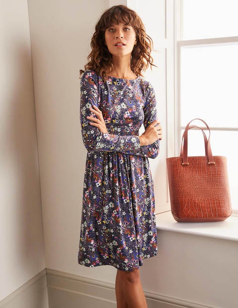 Abigail Jerseykleid - Zinngrau, Blumenwiese Abigail Jerseykleid - Zinngrau, Blumenwiese