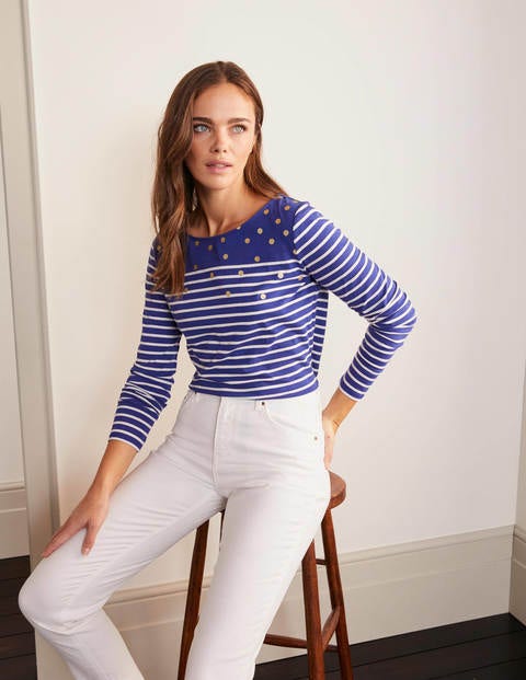 Marinière manches longues - Bleu gemme/pois dorés Marinière manches longues - Bleu gemme/pois dorés