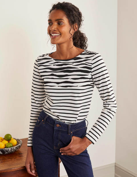 Langärmliges Bretonshirt - Naturweiß/Schwarz, Zebramuster Langärmliges Bretonshirt - Naturweiß/Schwarz, Zebramuster