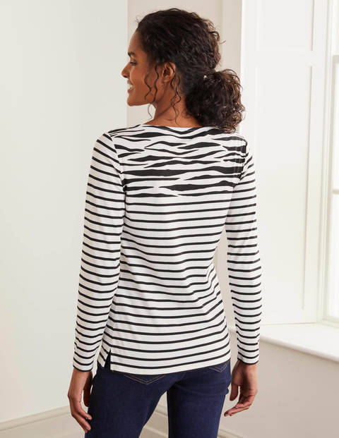 Langärmliges Bretonshirt - Naturweiß/Schwarz, Zebramuster Langärmliges Bretonshirt - Naturweiß/Schwarz, Zebramuster