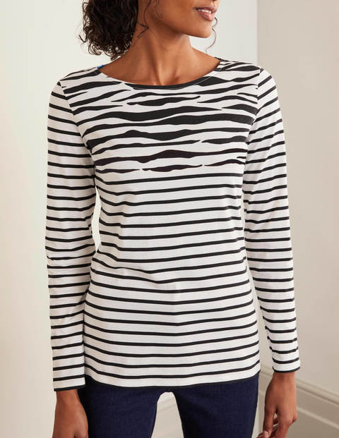 Langärmliges Bretonshirt - Naturweiß/Schwarz, Zebramuster Langärmliges Bretonshirt - Naturweiß/Schwarz, Zebramuster