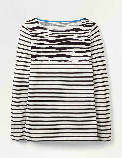 Langärmliges Bretonshirt - Naturweiß/Schwarz, Zebramuster Langärmliges Bretonshirt - Naturweiß/Schwarz, Zebramuster