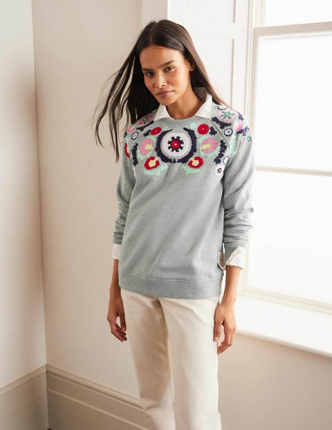 Le sweat - Gris chiné, broderie multi Le sweat - Gris chiné, broderie multi