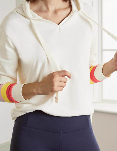 Jersey Lounge Hoodie - Ivory, Cuff Stripe Jersey Lounge Hoodie - Ivory, Cuff Stripe