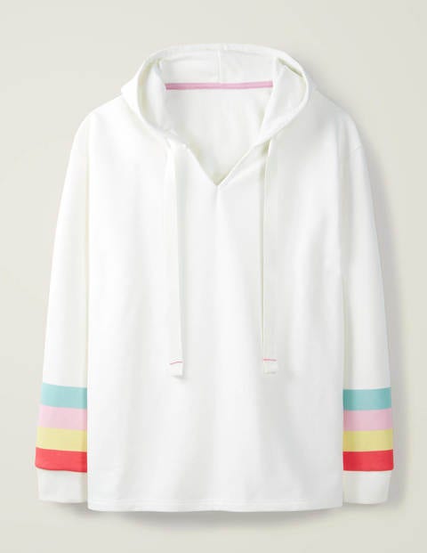 Jersey Lounge Hoodie - Ivory, Cuff Stripe Jersey Lounge Hoodie - Ivory, Cuff Stripe
