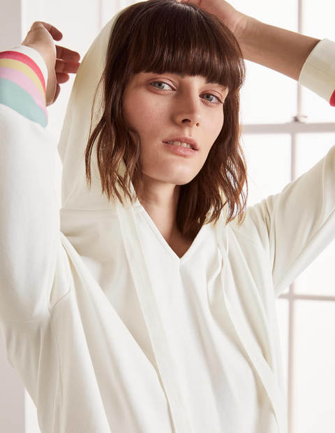 Jersey Lounge Hoodie - Ivory, Cuff Stripe Jersey Lounge Hoodie - Ivory, Cuff Stripe