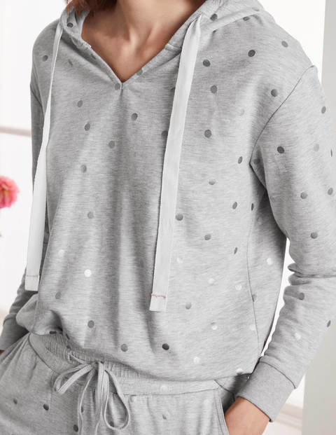Jersey Lounge Hoodie - Grey Marl, Polka Dot Jersey Lounge Hoodie - Grey Marl, Polka Dot