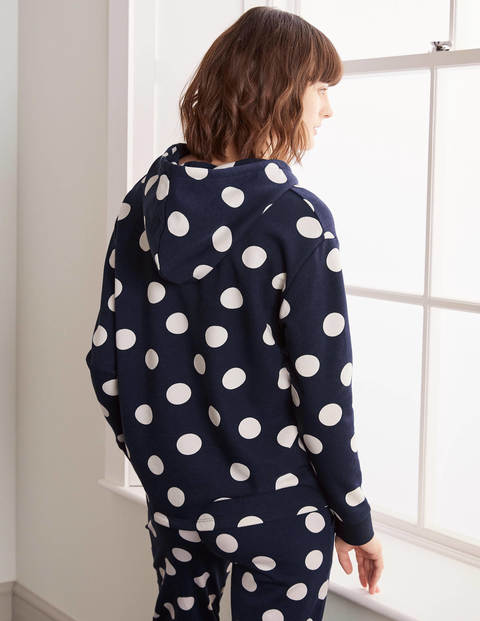 Gemütlicher Kapuzenpullover aus Jersey - Navy/Naturweiß, Verstreute Punkte Gemütlicher Kapuzenpullover aus Jersey - Navy/Naturweiß, Verstreute Punkte