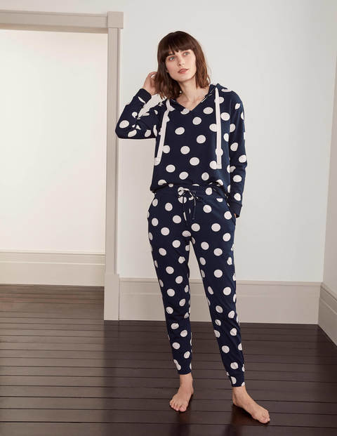 Cuffed Jersey Joggers - Navy and Ivory, Scatter Spot Cuffed Jersey Joggers - Navy and Ivory, Scatter Spot