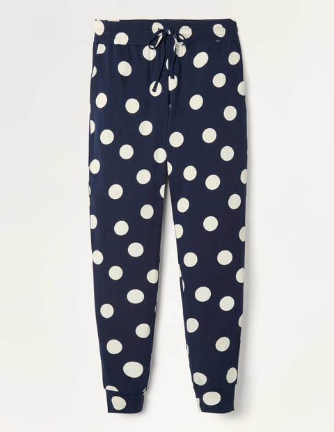Cuffed Jersey Joggers - Navy and Ivory, Scatter Spot Cuffed Jersey Joggers - Navy and Ivory, Scatter Spot