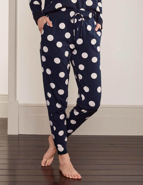 Cuffed Jersey Joggers - Navy and Ivory, Scatter Spot Cuffed Jersey Joggers - Navy and Ivory, Scatter Spot