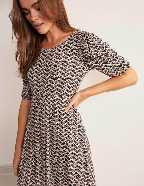 Lily Puff Sleeve Jersey Dress - Pink, Pebble Chevron Lily Puff Sleeve Jersey Dress - Pink, Pebble Chevron
