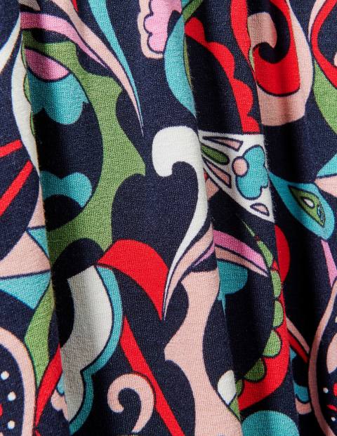 Lily Puff Sleeve Jersey Dress - Navy, Festival Swirl Lily Puff Sleeve Jersey Dress - Navy, Festival Swirl