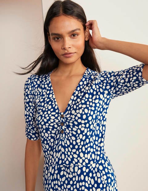 Jane Jersey Midi Dress - Blue Depths, Pebble Spot Jane Jersey Midi Dress - Blue Depths, Pebble Spot