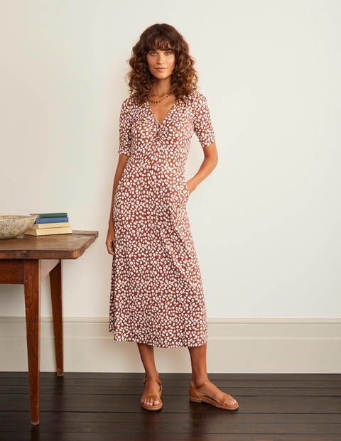 Jane Jersey Midi Dress - Red Oak, Pebble Spot Jane Jersey Midi Dress - Red Oak, Pebble Spot