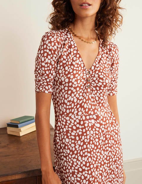 Jane Jersey Midi Dress - Red Oak, Pebble Spot Jane Jersey Midi Dress - Red Oak, Pebble Spot