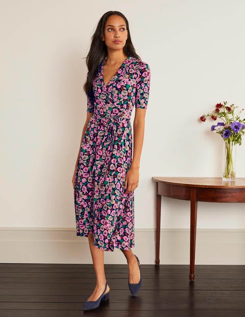 Lavinia Jersey Wrap Dress - Navy, Fallen Peony Lavinia Jersey Wrap Dress - Navy, Fallen Peony