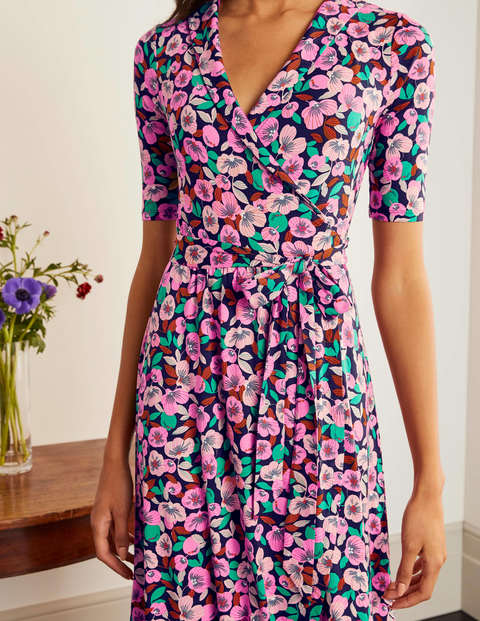 Lavinia Jersey Wrap Dress - Navy, Fallen Peony Lavinia Jersey Wrap Dress - Navy, Fallen Peony