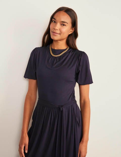 Flora Jersey Puff Sleeve Dress - Navy Flora Jersey Puff Sleeve Dress - Navy