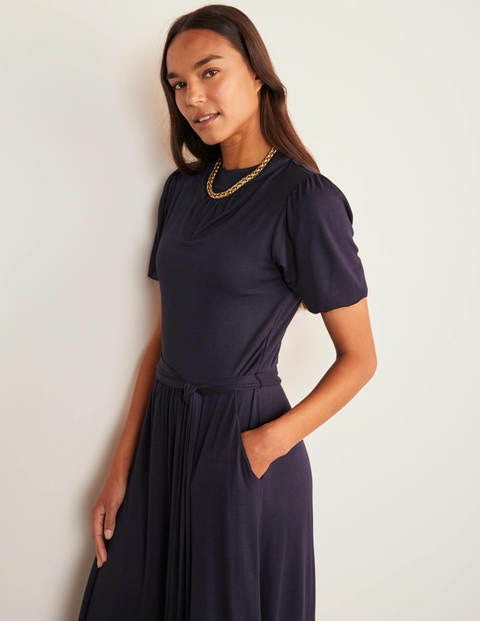 Flora Jersey Puff Sleeve Dress - Navy Flora Jersey Puff Sleeve Dress - Navy