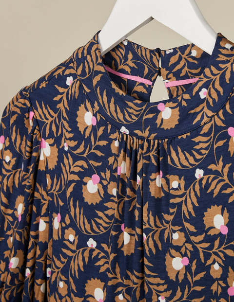Flora Jerseykleid mit Puffärmeln - Navy, Wilde Brombeere Flora Jerseykleid mit Puffärmeln - Navy, Wilde Brombeere