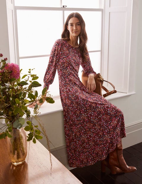 Robe midi Caitlin en jersey - Rouge chêne, motif léopard pop Robe midi Caitlin en jersey - Rouge chêne, motif léopard pop