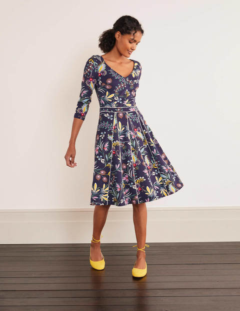 Clea Ponte Dress - Navy and Maize, Heritage Bloom Clea Ponte Dress - Navy and Maize, Heritage Bloom