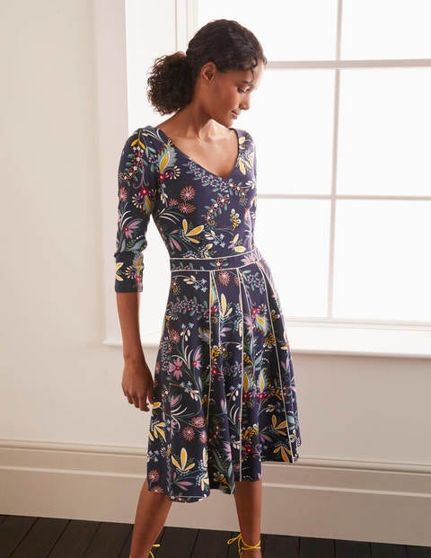 Clea Ponte Dress - Navy and Maize, Heritage Bloom Clea Ponte Dress - Navy and Maize, Heritage Bloom