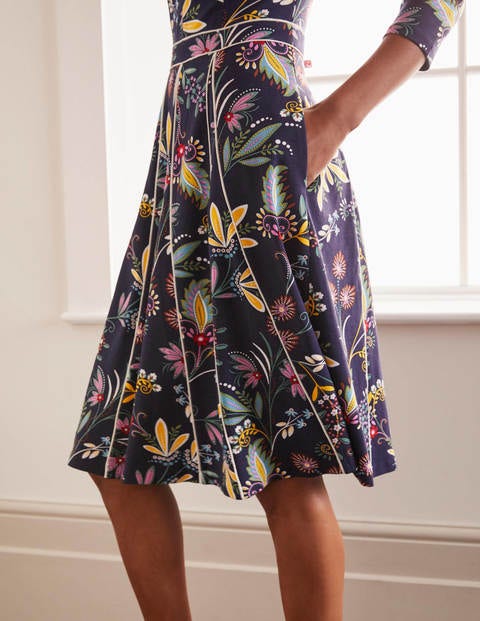 Clea Ponte Dress - Navy and Maize, Heritage Bloom Clea Ponte Dress - Navy and Maize, Heritage Bloom
