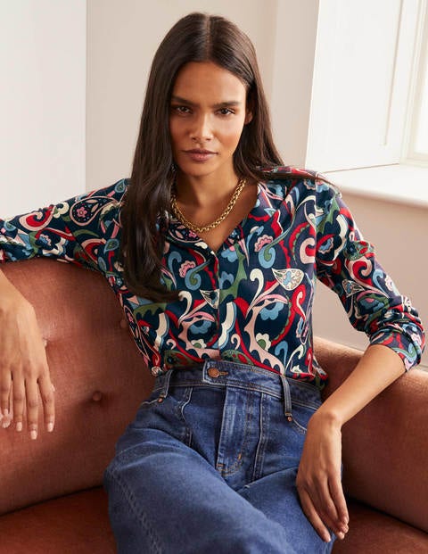 Agnes Jersey Shirt - Navy, Festival Swirl Agnes Jersey Shirt - Navy, Festival Swirl