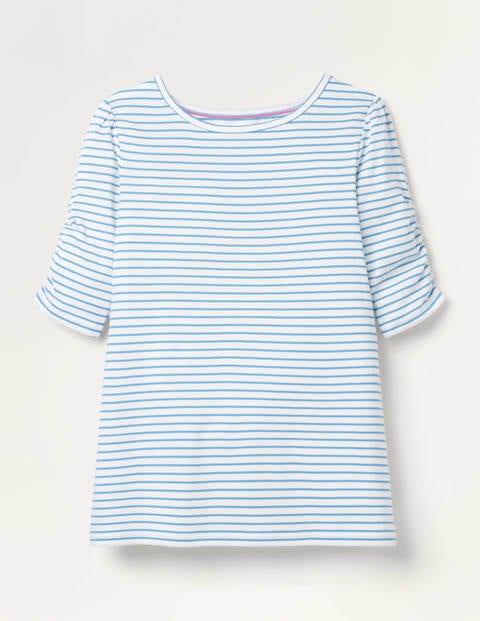 Florrie Oberteil mit gerafften Ärmeln - Naturweiß/Schottenrockblau Florrie Oberteil mit gerafften Ärmeln - Naturweiß/Schottenrockblau