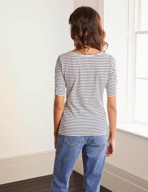 Florrie Ruched Sleeve Top - Ivory/Navy Florrie Ruched Sleeve Top - Ivory/Navy