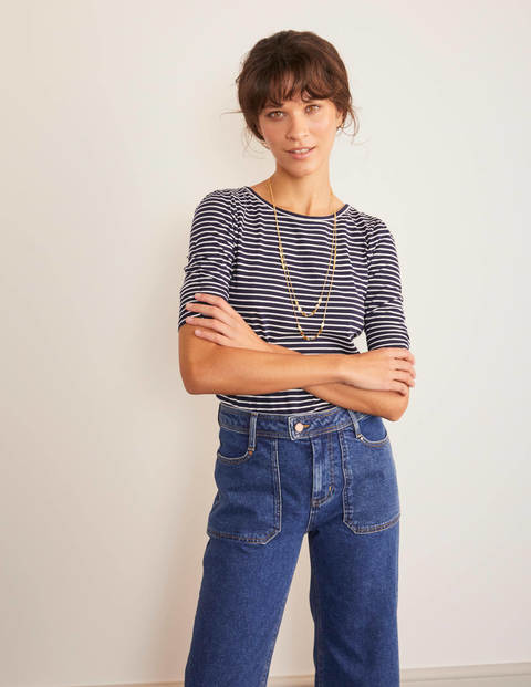 Florrie Ruched Sleeve Top - Navy/Ivory Florrie Ruched Sleeve Top - Navy/Ivory