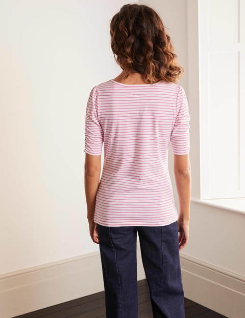 Florrie Ruched Sleeve Top - Ivory/Plum Blossom Florrie Ruched Sleeve Top - Ivory/Plum Blossom