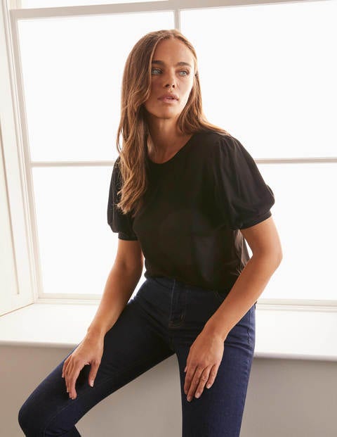 Holly Jerseyshirt mit Puffärmeln - Schwarz Holly Jerseyshirt mit Puffärmeln - Schwarz