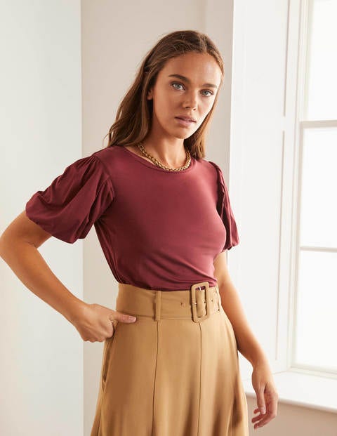 Holly Puff Sleeve Jersey Top - Maroon Holly Puff Sleeve Jersey Top - Maroon