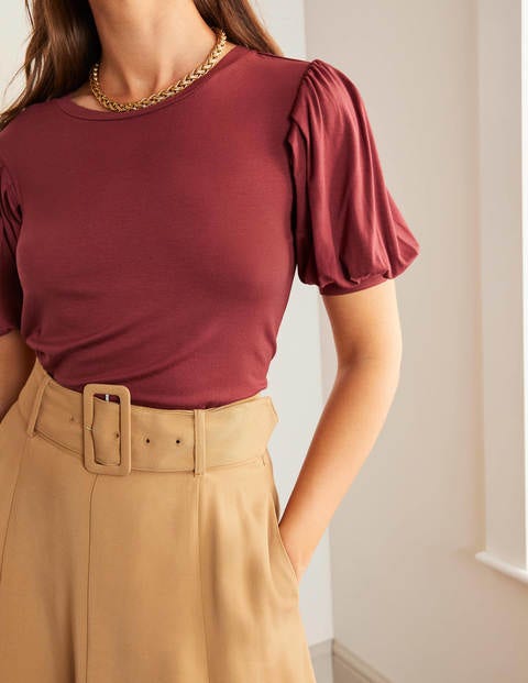 Holly Puff Sleeve Jersey Top - Maroon Holly Puff Sleeve Jersey Top - Maroon