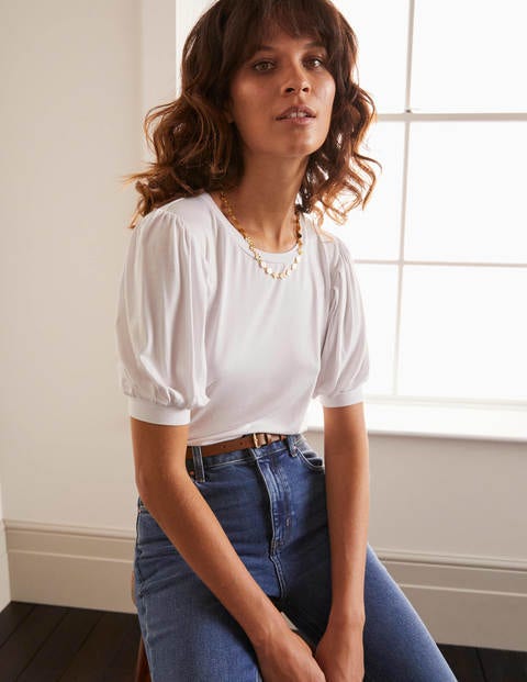 Holly Jerseyshirt mit Puffärmeln - Weiß Holly Jerseyshirt mit Puffärmeln - Weiß