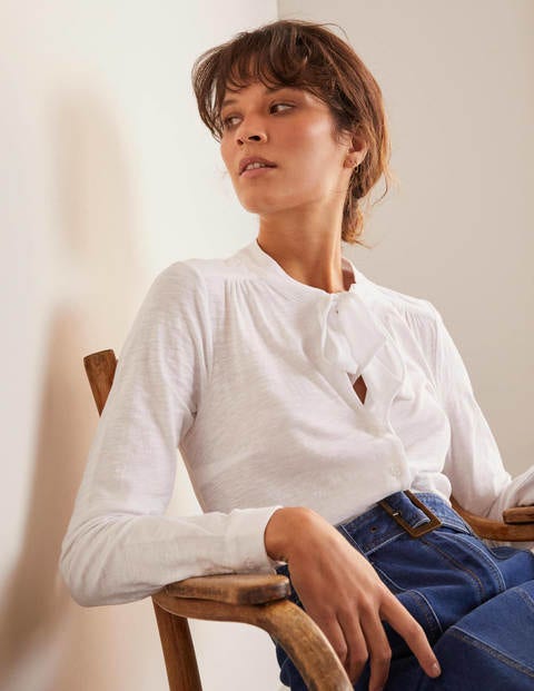 Rachel Tie Neck Jersey Shirt - White Rachel Tie Neck Jersey Shirt - White