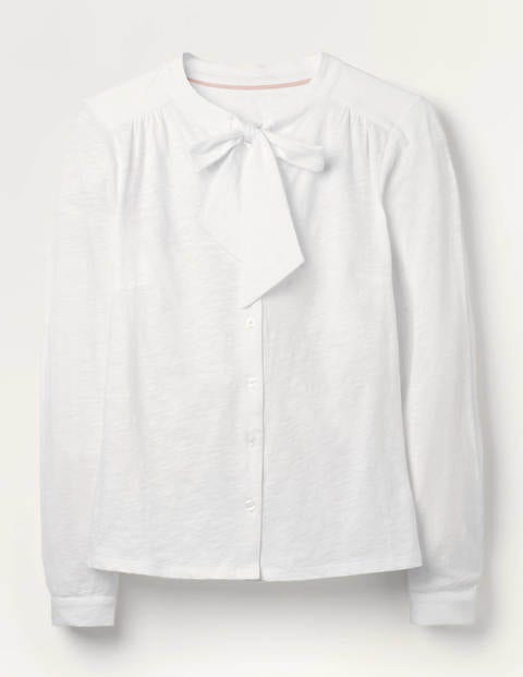 Rachel Tie Neck Jersey Shirt - White Rachel Tie Neck Jersey Shirt - White