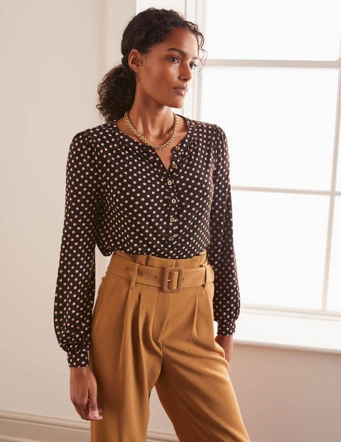 Matilda Gathered Sleeve Top - Black, Dot Matilda Gathered Sleeve Top - Black, Dot