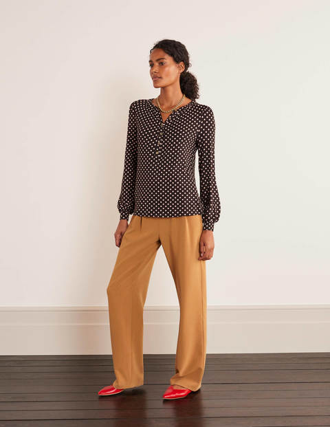 Matilda Gathered Sleeve Top - Black, Dot Matilda Gathered Sleeve Top - Black, Dot