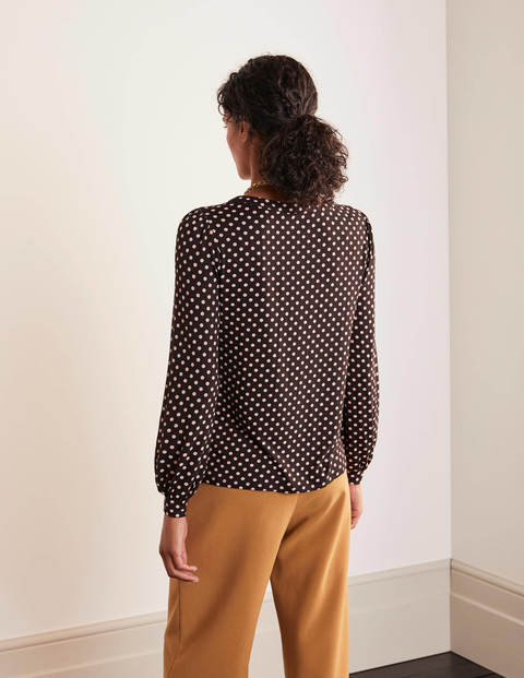 Matilda Gathered Sleeve Top - Black, Dot Matilda Gathered Sleeve Top - Black, Dot