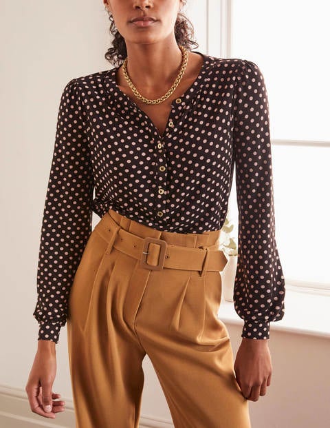 Matilda Gathered Sleeve Top - Black, Dot Matilda Gathered Sleeve Top - Black, Dot