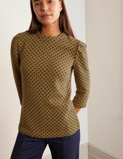 Aria Jersey Jacquard Top - Camel/Navy, Jacquard Spot Aria Jersey Jacquard Top - Camel/Navy, Jacquard Spot