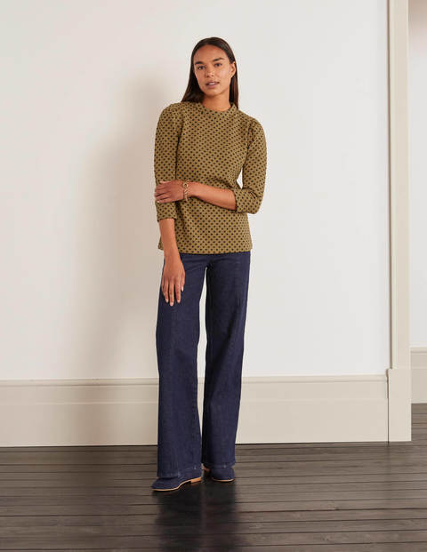 Aria Jersey Jacquard Top - Camel/Navy, Jacquard Spot Aria Jersey Jacquard Top - Camel/Navy, Jacquard Spot