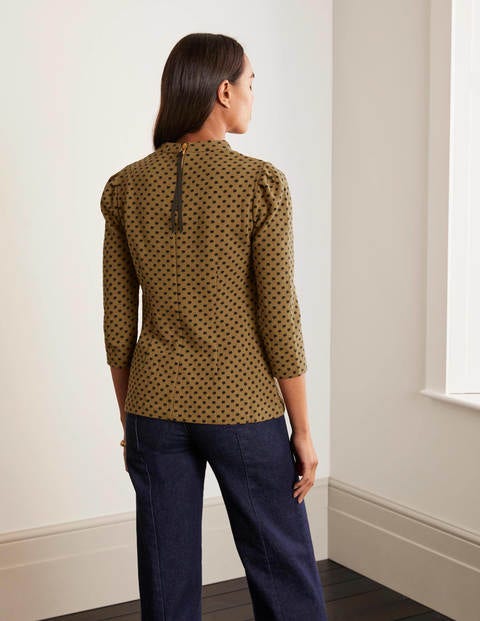 Aria Jersey Jacquard Top - Camel/Navy, Jacquard Spot Aria Jersey Jacquard Top - Camel/Navy, Jacquard Spot