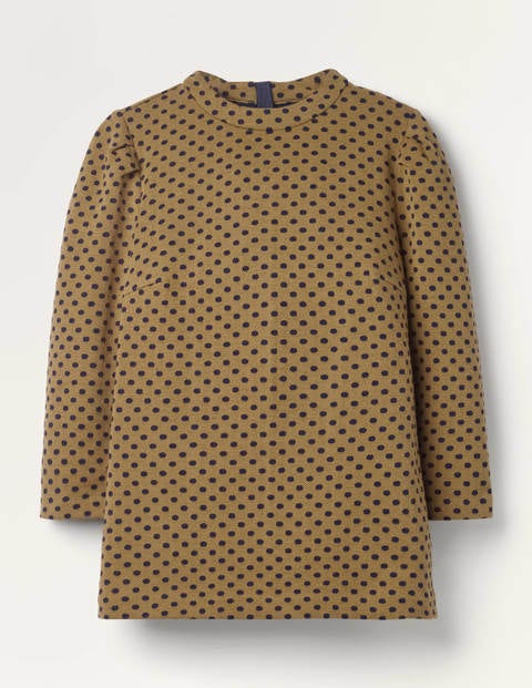 Aria Jacquard-Oberteil aus Jersey - Kamelbraun/Navy, Jacquardtupfen Aria Jacquard-Oberteil aus Jersey - Kamelbraun/Navy, Jacquardtupfen